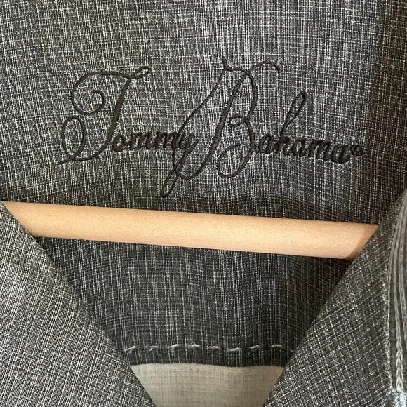 TOMMY BAHAMA Palm Tree Hawaiian Silk Button Up Green Khaki Shirt. Size L - Picture 10 of 15